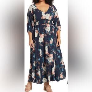 City chic majestic floral maxi dress size 18 blue floral long dress